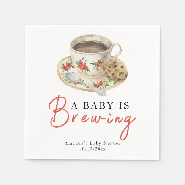 A Baby Is Brewing Coffee Cup Baby Shower Napkin (Front)