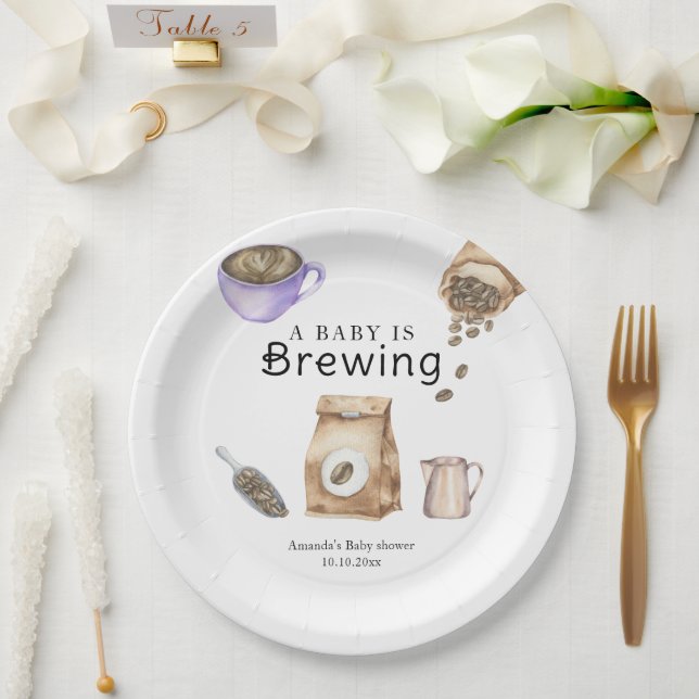 A Baby Is Brewing Coffee Cup Baby Shower Paper Plate (Wedding)