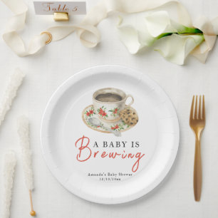 A Baby Is Brewing Coffee Cup Baby Shower Paper Plate