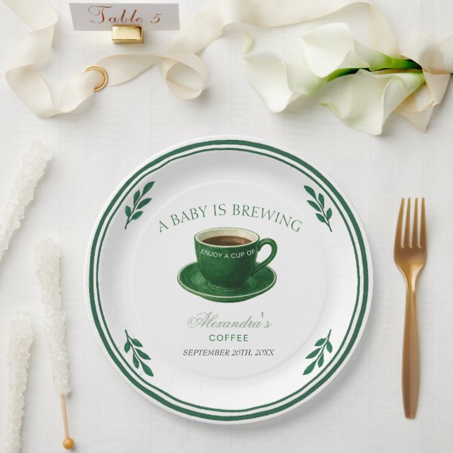 A Baby Is Brewing Coffee Cup Baby Shower Paper Plate (Wedding)