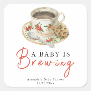 A Baby Is Brewing Coffee Cup Baby Shower Square Sticker