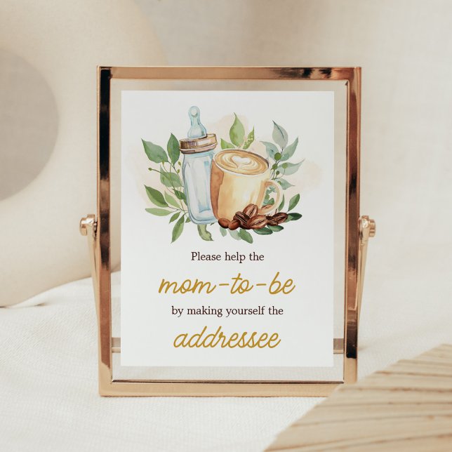 A Baby is Brewing Coffee Envelope Station Poster (Bottle and Coffee Baby Shower Envelope Station Sign)