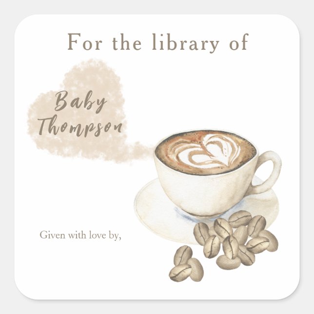A baby is brewing coffee - for the library of square sticker (Front)