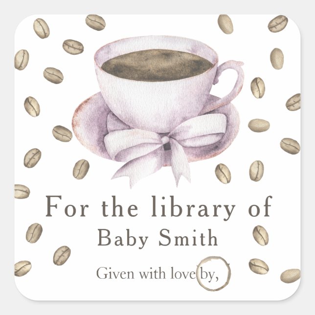 A baby is brewing coffee - for the library of square sticker (Front)