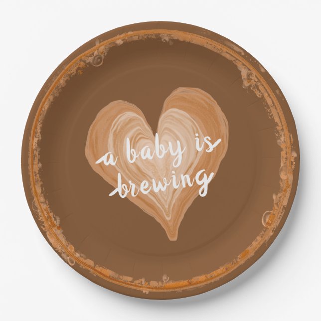 A baby is Brewing Coffee Heart Shower Paper Plate (Front)