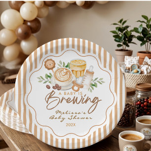 A Baby Is Brewing Coffee Latte Baby Shower Paper Plate