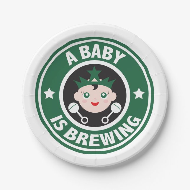 A baby is Brewing Coffee Paper Plate (Front)