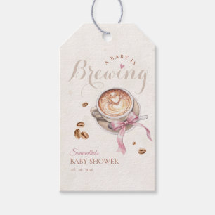 A baby is brewing coffee pink bow baby shower  gift tags