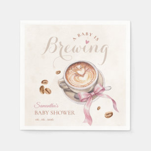  A baby is brewing coffee pink bow baby shower Napkin