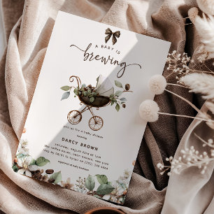 A Baby Is Brewing Coffee Pram Baby Shower Invitation