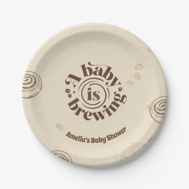 A Baby Is Brewing Coffee Theme Paper Plate (Front)