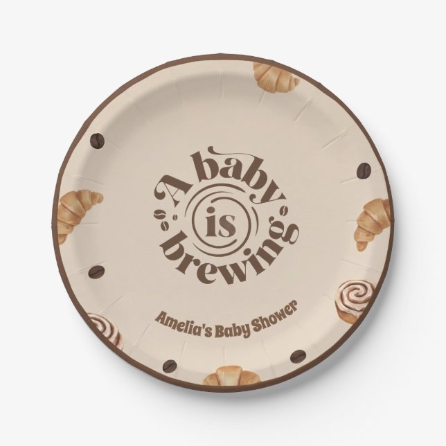 A Baby Is Brewing Coffee Theme Paper Plate (Front)
