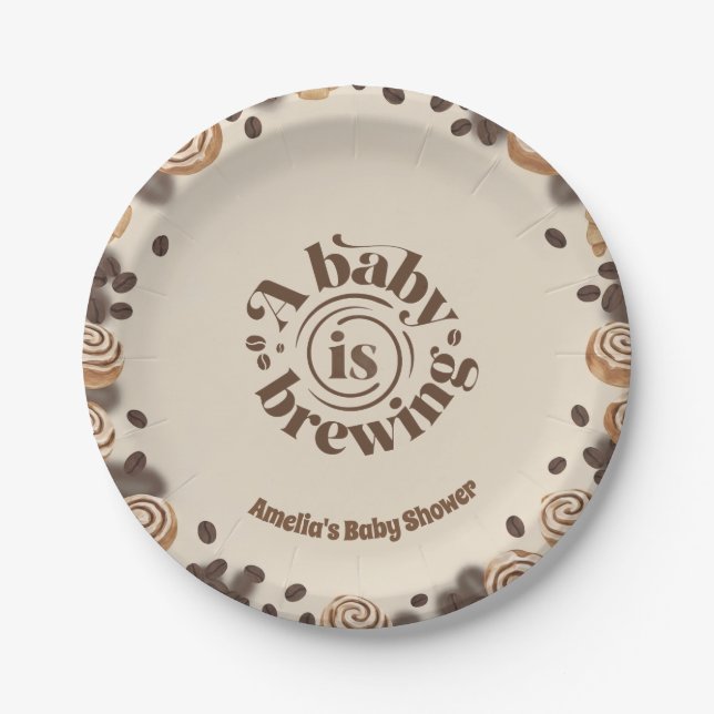 A Baby Is Brewing Coffee Theme Paper Plate (Front)