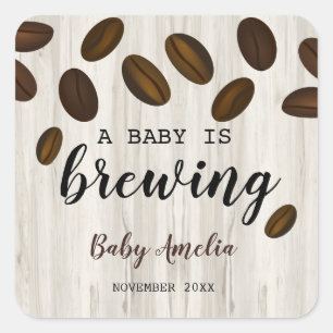A Baby Is Brewing Coffee Themed Baby Shower Square Sticker