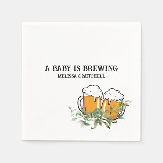 A baby is brewing couples baby shower paper napkin (Front)