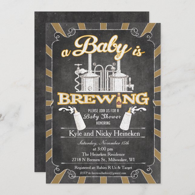 A "Baby is Brewing" Couples BBQ Invitation (Front/Back)