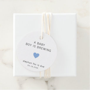 A Baby Is Brewing Cute Blue Heart Boy Baby Shower Favour Tags