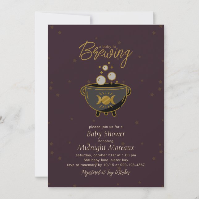 A Baby Is Brewing Cute Halloween Baby Shower Invitation (Front)
