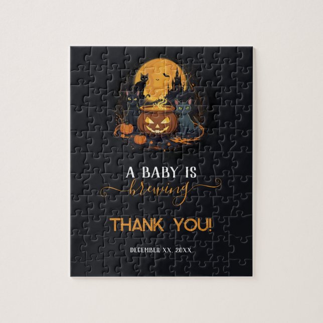 A Baby Is Brewing Cute Halloween Baby Shower Jigsaw Puzzle (Vertical)