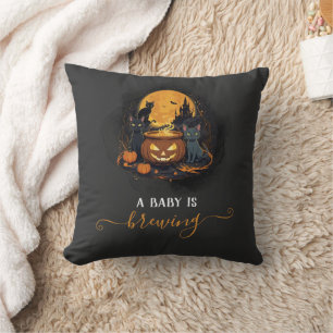 A Baby Is Brewing Cute Halloween Baby Shower Lil Throw Pillow