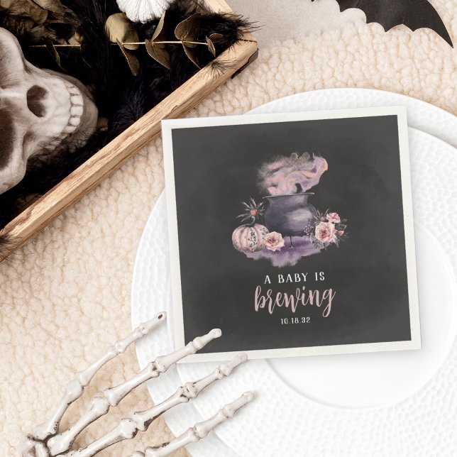 A Baby Is Brewing | Cute Halloween Baby Shower Napkin (Creator Uploaded)