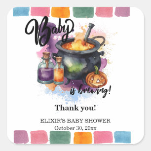 A Baby Is Brewing Cute Halloween Baby Shower Square Sticker