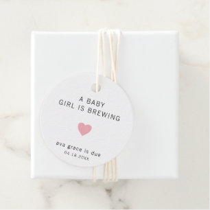 A Baby Is Brewing Cute Pink Heart Girl Baby Shower Favour Tags