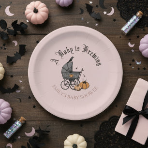 A Baby is Brewing Fall Baby Shower Blush Pink Paper Plate