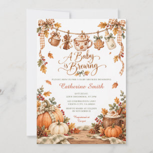 A Baby Is Brewing Fall Pumpkin Baby Shower Floral Invitation