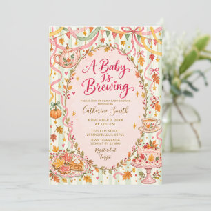 A Baby Is Brewing Fall Tea Party Shower Invitation