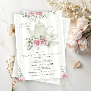 A baby is brewing floral tea neutral baby shower invitation