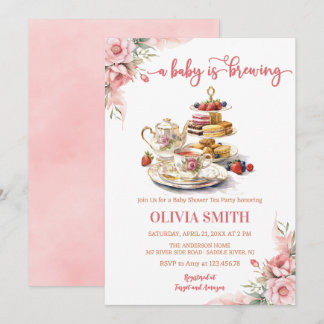 A Baby is Brewing floral Tea Party Baby Shower Invitation