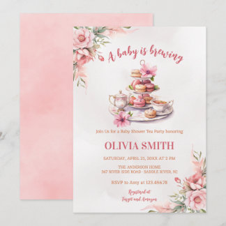 A Baby is Brewing floral Tea Party Baby Shower Invitation