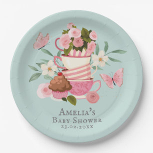 A Baby is brewing floral teacups Baby shower Paper Plate
