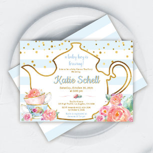 A Baby is Brewing Flower Boy Baby Shower Tea Invitation