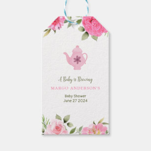 A Baby is Brewing Flower Rose Tea Baby Shower Gift Tags