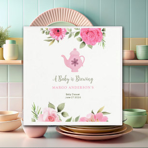 A Baby is Brewing Flower Rose Tea Baby Shower Napkin