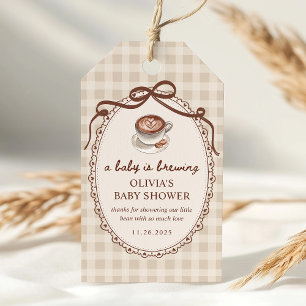 A Baby is Brewing Gingham Coffee Baby Shower Favor Gift Tags