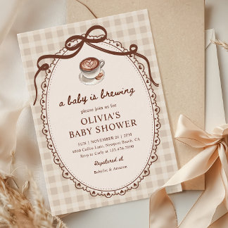 A Baby is Brewing Gingham Coffee Baby Shower  Invitation