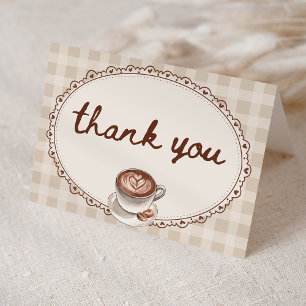 A Baby is Brewing Gingham Coffee Baby Shower Thank You Card
