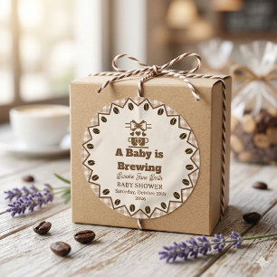 A Baby is Brewing Gingham Coffee Neutral Gender Classic Round Sticker