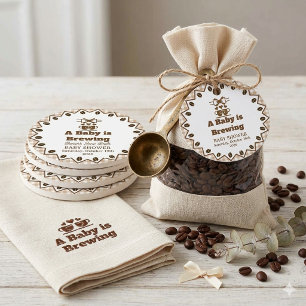 A Baby is Brewing Gingham Coffee Neutral Gender Favour Tags