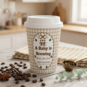 A Baby is Brewing Gingham Coffee Neutral Gender Paper Cups