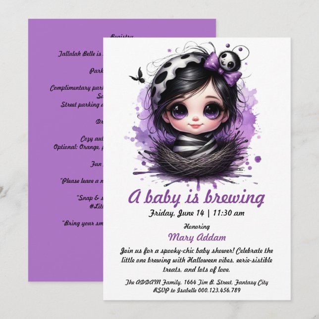 A Baby is Brewing – Gothic Halloween Baby Shower Invitation (Front/Back)