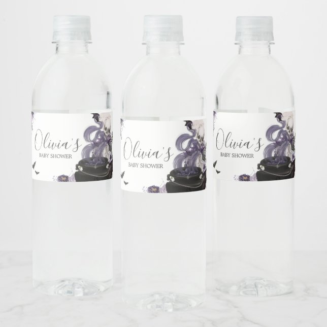A Baby is Brewing Gothic Halloween Baby Shower Water Bottle Label (Bottles)