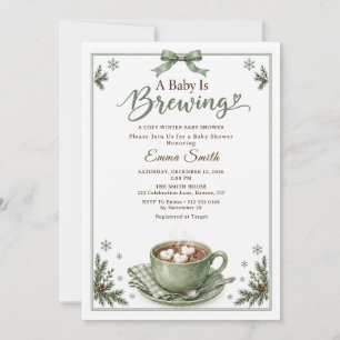 A Baby Is Brewing Green Cozy Winter Baby Shower Invitation