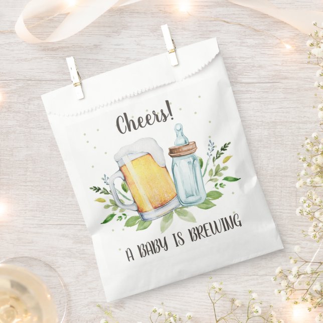A Baby is Brewing Greenery Cheers Coed Baby Shower Favour Bag (Clipped)