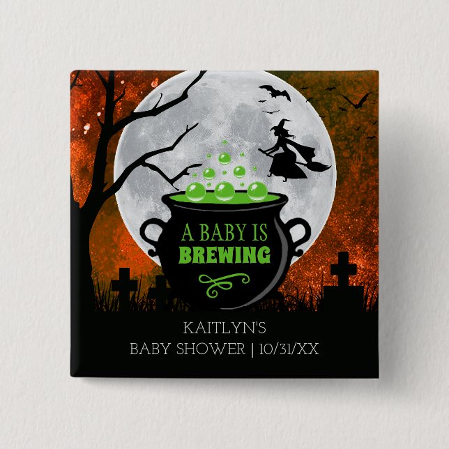 A Baby Is Brewing Halloween Baby Shower 2 Inch Square Button (Front)