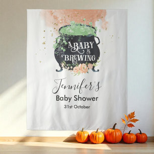 a baby is brewing Halloween Baby Shower Backdrop Tapestry