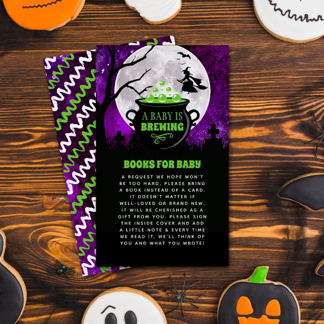 A Baby Is Brewing Halloween Baby Shower Book Enclosure Card (Creator Uploaded)